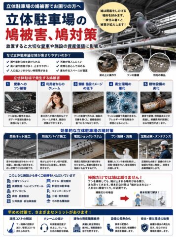 【立体駐車場の鳩被害】放置すると大切な愛車や施設の資産価値に影響も！効果的な鳩対策とは？