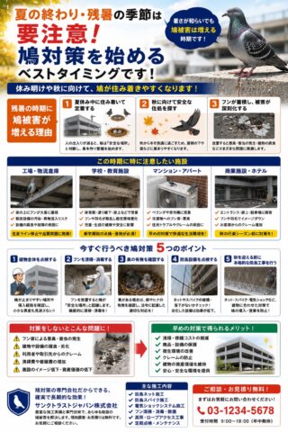【夏の終わり・残暑の季節は要注意！】鳩被害が再び増える理由と今すぐ始めるべき鳩対策